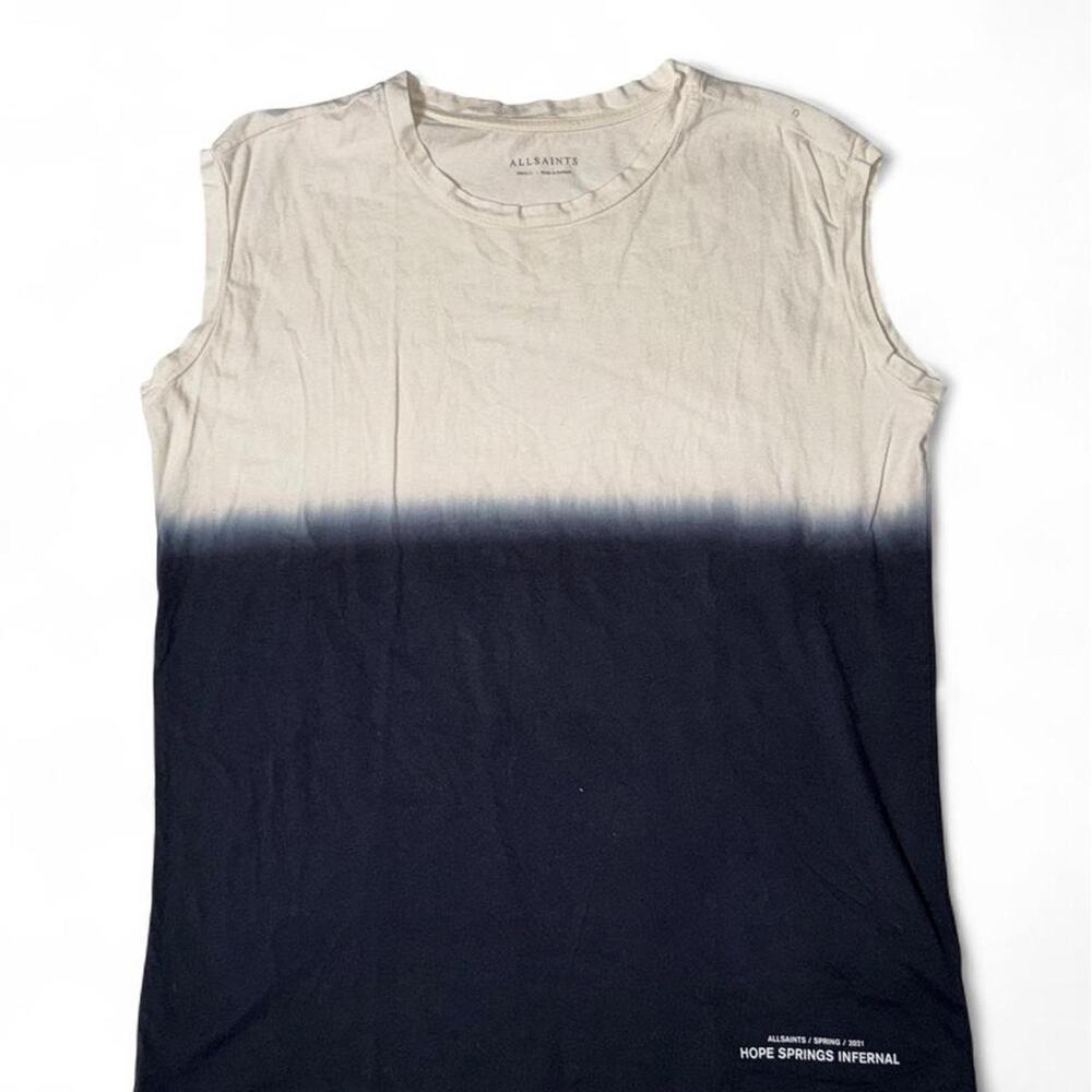 AllSaints Brandy Ombré Cotton Muscle Tank Top Blue White Size Small